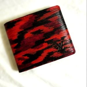 Louis Vuitton PreLoved Custom Red Pixel Camo Black Wallet Design w/ Epi leather